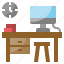 book, chair, clock, computer, desk 