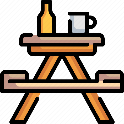 Bench, camping table, picnic, picnic table, table icon - Download on Iconfinder