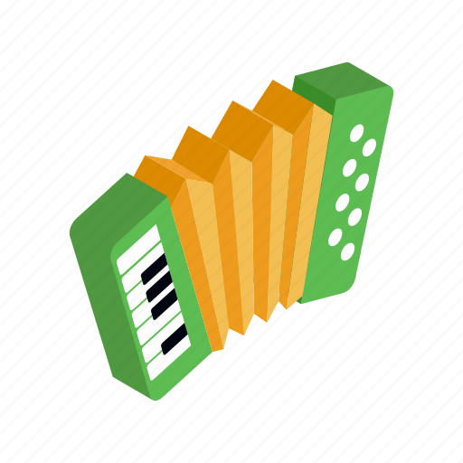 Accordion, green, instrument, isometric, music, musical, old icon - Download on Iconfinder