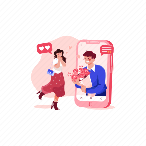 Online dating, cupid, couple in love, heart, love, valentine, holiday illustration - Download on Iconfinder