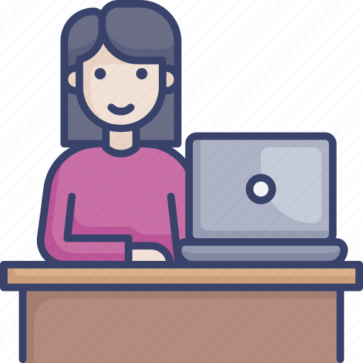 Computer, desk, monitor, office, woman, workspace icon - Download on Iconfinder