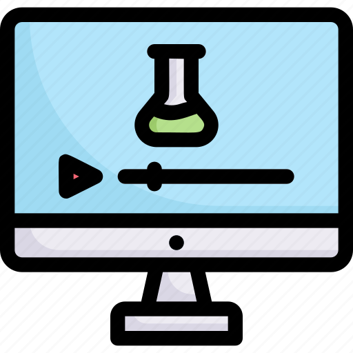 Chemistry tutorial, e-learning, education, learning, online, study, video computer icon - Download on Iconfinder
