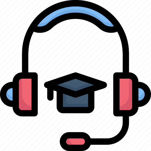 E-learning, education, headphone mortarboard, learning, online, study, support icon - Download on Iconfinder