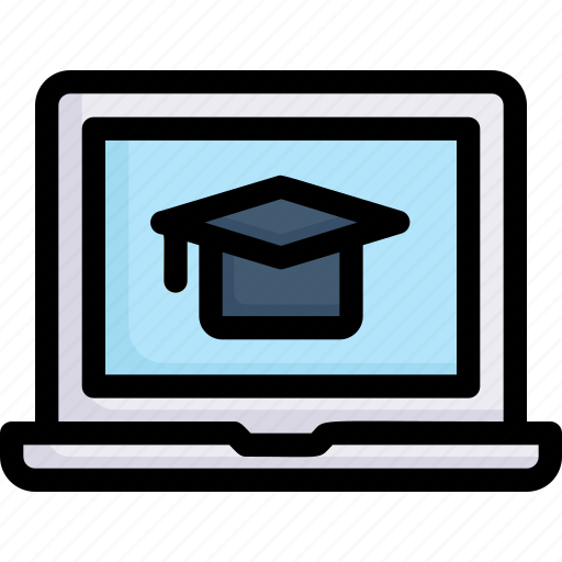 E-learning, education, learning, mortarboard on laptop, online, student, study icon - Download on Iconfinder
