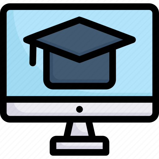 E-learning, education, learning, mortarboard on monitor, online, student, study icon - Download on Iconfinder