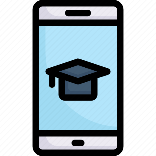 E-learning, education, learning, mobile phone, mortarboard on smartphone, online, study icon - Download on Iconfinder
