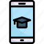 e-learning, education, learning, mobile phone, mortarboard on smartphone, online, study 