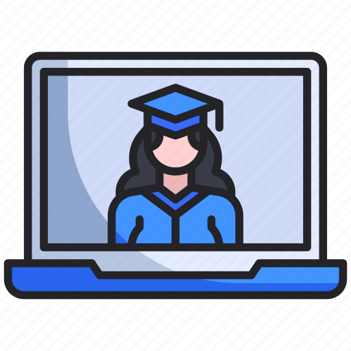 Female, graduation, laptop, online, student icon - Download on Iconfinder
