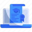 certificate, diploma, file, laptop, online