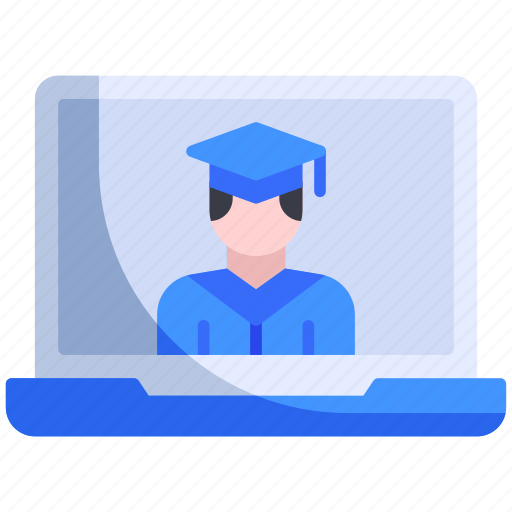 Graduation, laptop, male, online, student icon - Download on Iconfinder