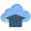 cloud mortarboard, database, e-learning, education, learning, online, study 