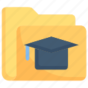 e-learning, education, file, folder mortarboard, learning, online, study