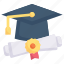 e-learning, education, graduation, learning, mortarboard and diploma roll certificate, online, study 