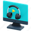 listening, headphones, computer, audio, course, education, online, learning, sound, 3d 