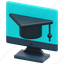 online, learning, learn, elearning, computer, course, education, mortarboard, 3d 