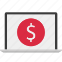dollar, laptop, online, sign