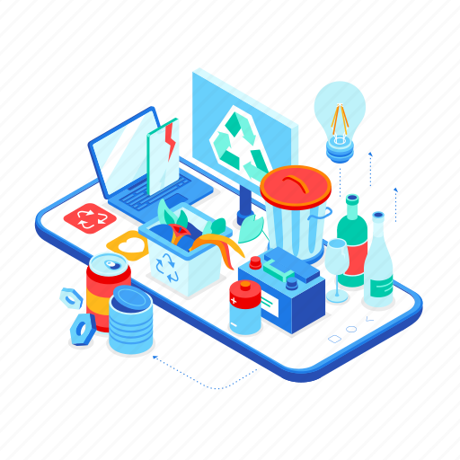 Smartphone, sorting, garbage, ecology, recycling illustration - Download on Iconfinder