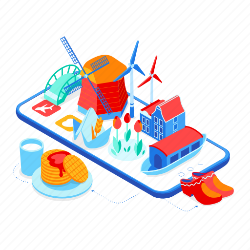 Smartphone, tourism, holland, mill illustration - Download on Iconfinder