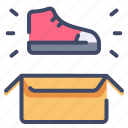 box, delivery, footwear, open, package, shoe, sneaker