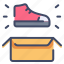 box, delivery, footwear, open, package, shoe, sneaker 