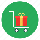 cart, gift, package, shopping, trolley