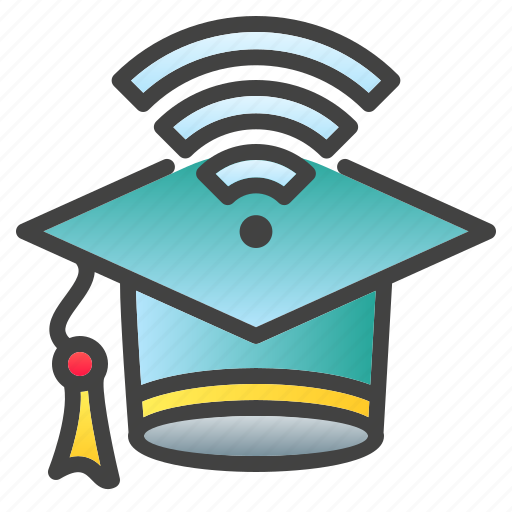 Online graduation, graduation hat, wifi, connection, wireless, router, hat icon - Download on Iconfinder