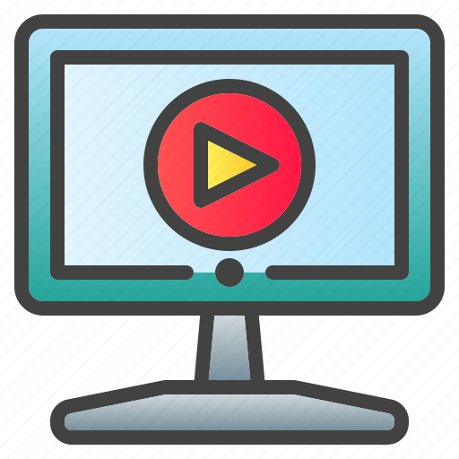 Video conference, zoom, online study, arrow, play, computer, monitor icon - Download on Iconfinder