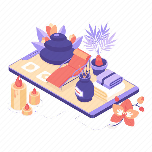 Smartphone, spa, relaxation, aromatherapy illustration - Download on Iconfinder