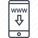 arrow, cell, down, mobile, phone, www