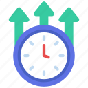 increase, time, up, arrows, increased, clock