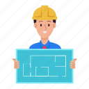blueprint, plan, prototype, drawing, man, construction, architecture, worker, engineering