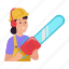 chainsaw, saw, lumberjack, tool, woman, construction, architecture, worker, engineering 