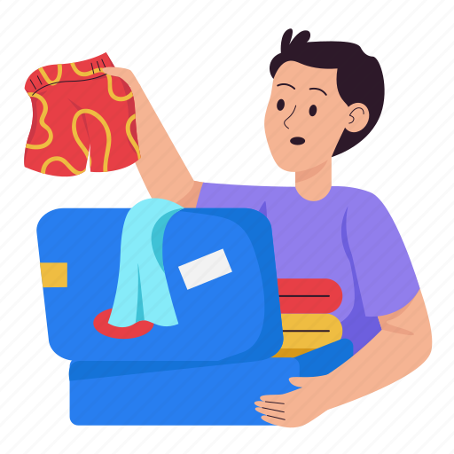 Packing, clothes, suitcase, boy, man, summer holiday, vacation icon - Download on Iconfinder