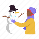 making a snowman, snowman, playing, decoration, celebration, winter, holiday, christmas, sticker