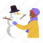 making a snowman, snowman, playing, decoration, celebration, winter, holiday, christmas, sticker 