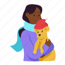 playing with pet, pet, dog, hug, happiness, winter, holiday, christmas, sticker
