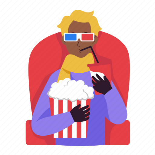 Watching a movie, movie, cinema, popcorn, watch, winter, holiday icon - Download on Iconfinder