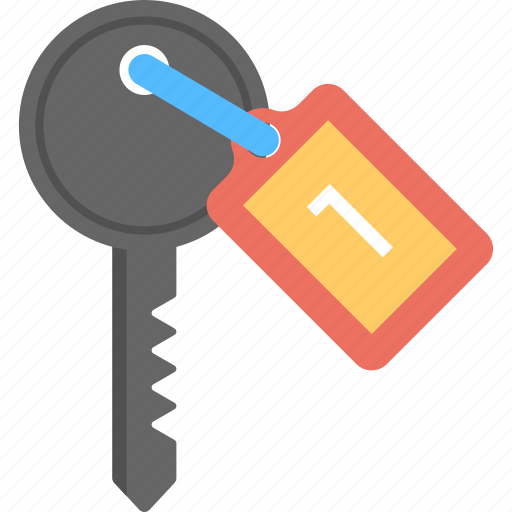 Hoteling, key with tag, room accessibility, room key, room no 1 icon - Download on Iconfinder