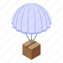 business, cartoon, delivery, isometric, logo, parachute, parcel