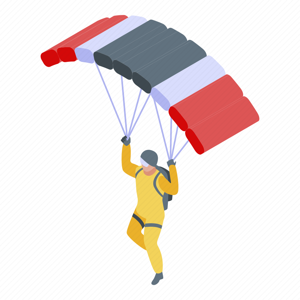 Cartoon Isometric Parachute Paratrooper Person Silhouette Sport