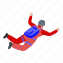 adventure, cartoon, isometric, person, silhouette, skydiving, woman