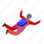 adventure, cartoon, isometric, person, silhouette, skydiving, woman 