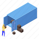 business, cargo, cartoon, container, isometric, parcel, water