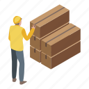 business, cartoon, house, isometric, parcel, stack, warehouse