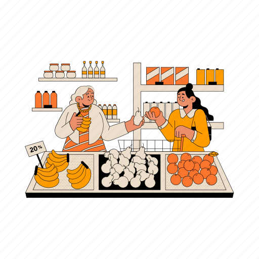 Shop, at, the, market, family, shopping illustration - Download on Iconfinder