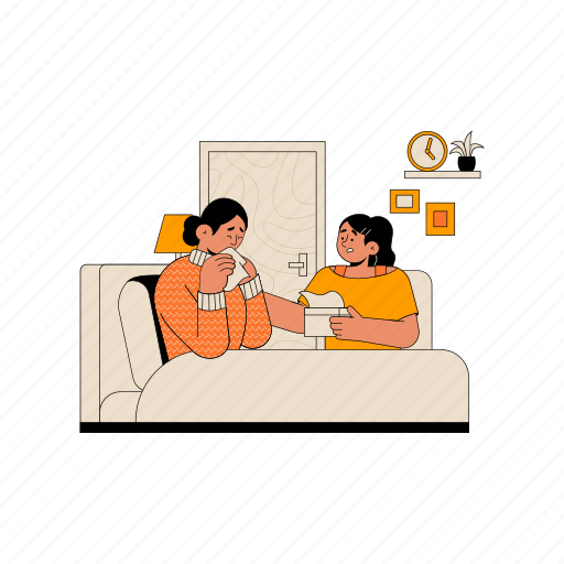 Accompany, when, mother, is, sick, family illustration - Download on Iconfinder