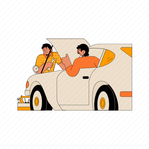 Repairing, the, car, family illustration - Download on Iconfinder