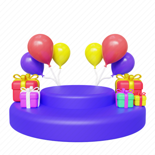 Party, podium, stage, birthday, birthday party, anniversary, celebration 3D illustration - Download on Iconfinder