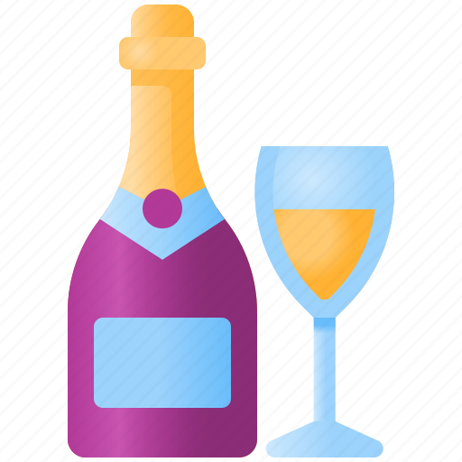 Glass, bottle, champagne, drink, alcohol, beverage, party icon - Download on Iconfinder