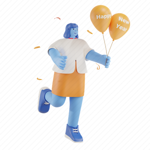 Party people, holding balloon, new year, celebration, birthday, party 3D illustration - Download on Iconfinder
